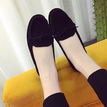 여성 데일리 스웨이드 리본 플랫 모카신 단화
