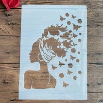 스텐실 도안 A4 29x21cm DIY 벽화 스크랩북 색칠 엠보싱 앨범 장식 종이 카드 템플릿 벽 소녀 후면보기