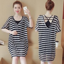 여름뷔스티에원피스 임부복 반팔 줄무늬 브이넥 끈나시 미드 롱 타입 파렴치한 어머니 3150699161