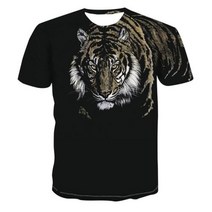 호랑이 티셔츠 반팔 최신 패션 남성용 대형 티셔츠 3D 갤럭시 타이거 패턴 여름 야외 라운드넥 반팔 스트리트 조깅 상의 트렌드