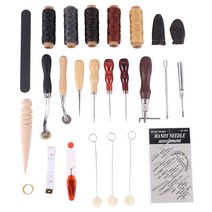 31 Pcs 가죽 바느질 도구 Diy 가죽 공예 도구 핸드 스티칭 도구 세트 그루버 Awl 왁스 스레드 골무 키트, 보여진 바와 같이