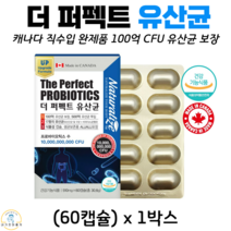 캐나다 완제품 직수입 the퍼펙트 유산균 100억 CFU보장 포스트 프리 프로 바이오틱스 프롤린 식물성 캡슐 장 건강 배변활동 원활 식약청 인증 건강기능식품 60캡슐 2개월분, 1박스