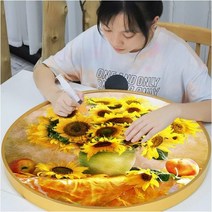홈조이 DIY 보석십자수 돈 들어오는 금전수 원형 해바라기 십자수 직경 40cm 50cm 원목 원형액자, 40cm 해바라기 원형십자수(액자포함)