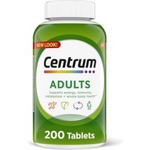 Centrum 성인 종합비타민/항산화제가 함유된 종합미네랄 보충제 아연 비타민 D3 및 B 비타민 글루텐 프리 Non-GMO 성분 - 200개, 기본