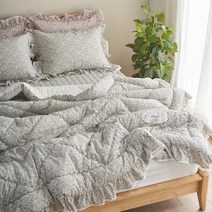 광목 순면 잔꽃무늬 프릴 차렵이불 침대패드 봄 간절기 솜 슈퍼싱글 퀸킹 베캐커버 침구세트