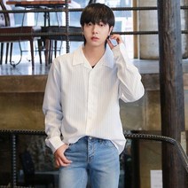 스트라이프 오픈 카라 셔츠