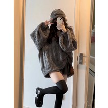 DFMEI 핫걸 나른한 브이넥 빅 스웨터 여 추동 부드럽고 루즈한 꽈배기 상의 굵은 털실
