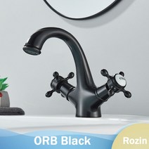 슬림수전 엔틱 전화기 샤워기 거위목 일반수도꼭지Rozin 듀얼 핸들 분지 선박 싱크 수도꼭지 덱 마운트 골, 02 Black Bronze