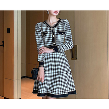 더블엠 봄 트위드원피스 여성 스판 니트원피스 브이넥 원피스