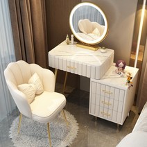 공주화장대 LED조명화장대 화장대세트 확장형 세트, 미색60CM테이블+캐비닛+미러+백금꽃잎의자