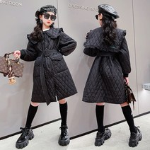 삐삐네옷가게 여아 주니어 로라블랙 퀼팅자켓 겨울 누빔 기모 롱 패딩 점퍼 초등학생 아우터