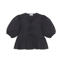 22FW GANNI 가니 포플린 페블럼 반팔 블라우스 블랙 F7364
