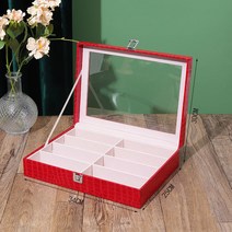 고급 선글라스 보관함 진열장 방진 안경 정리케이스 투명 뚜껑 홀더 대용량수납 pu가죽 8/12/18구선택 1/2/3단, 선택5-레드 가죽 1단 8구 안경 수납함