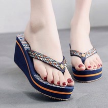 페이즐리 통굽 웨지 쪼리 샌들 키높이쪼리 여성 조리 슬리퍼 여성쪼리 굽있는 핏플랍