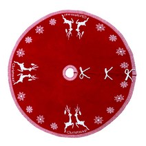 양면 크리스마스 트리 스커트 엘크 프린트 플로어 매트 커버 카펫 크리스마스 장식 새해 홈 야외 장식, 120cm, 빨간색