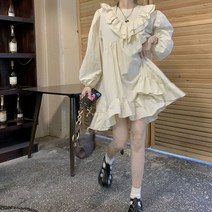 괌원피스 발리 원피스 하와이 동남아여행룩 휴양지룩 휴양지커플룩 동남아여름옷 Preppy 스타일 드레스 여성 러블리 퍼프 슬리브 요정 가을 일본 달콤한 여자 헐렁한 주름 유행 레저