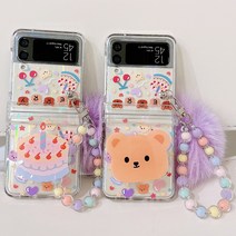 그립톡 스트랩 세트 삼성 갤럭시 Z플립4 Z플립3 슬림 투명 하드 힌지 보호 풀커버 귀여운 캐릭터 스마트톡 비즈 구슬 털 퍼 폼폼이 고리형 키링 폴더블폰4 폴더블폰3 케이스