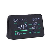 미세먼지측정기 공기질측정기 초미세먼지측정기 디지털 디스플레이 공기 품질 모니터 hcho tvoc 가스 감지기 이산화탄소 측정기 온도 습도 데이터 시간 표시, 검은색