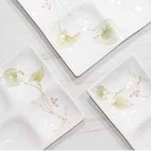 허브하트 수련 나눔접시 반찬그릇 2칸 4칸 사각접시, 4칸접시(소)1p