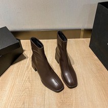 가을/겨울 새로운 스퀘어 헤드 두꺼운 굽 짧은 부츠 다시 지퍼 센터 힐 조커 영어 스타일 마틴 여성 슬림 하이힐 싱글 부츠