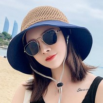 배색 라피아햇 오버핏벙거지 여름버킷햇 밀짚모자 4883022EA