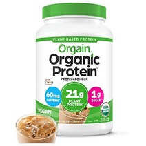 orgain 유기농 비건 단백질 파우더 바닐라 빈 - 식물성 단백질 21g 저탄수화물 글루텐 프리 락토스 프리 무설탕 대두 프리 코셔 비-GMO 2.03파운드, 2kg, 아이스 커피  2 lb