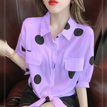 땡땡이블라우스 쉬폰 여자 캐주얼 도트셔츠 물방울 무늬 카라넥