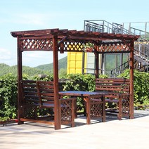 원두막 전원주택 파고라 옥상정원 바베큐장 테라스 조립식 등나무 방부목 차양 발코니 야외, 메쉬+의자+메쉬 테이블