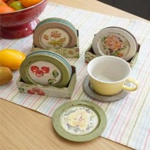 우드 컵받침 4P (장미/들꽃/과일), 과일