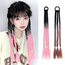 HOLYG 룰레브 글레이즈 땋은머리 가발 헤어끈 붙임머리, 핑크:FREE