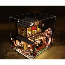 DIY 나무 인형의 집 미니어처 공예 빛 포함 일본식 스시 레스토랑 키트 장난감 생일 선물용 40대 50대 만들기 취미, M2011Z(Dust Cover)