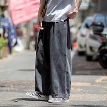 남성용 일본 와이드 핏 청바지 남성용 루즈한 스트레이트 핏 걸레 팬츠 패션