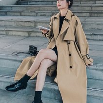 레트로스빈티지 튜닉 캐주얼 롱 코트 용 느슨한 더블 브레스트 블랙 카키 윈드 브레이커 2022 가을 패션 디자인