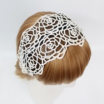 핸드메이드 자수 레이스 로즈 플라워 넓은 와이드 헤어밴드