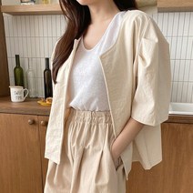 린넨 퍼프소매 여름 세미캐주얼 여성 반팔자켓