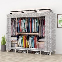 드레스룸 옷방 조립용 원목 커튼 옷장 행거 1인가구 먼지차단 자취 매장, 더블 블루