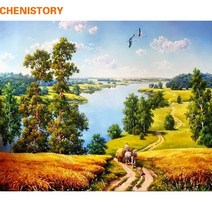 chenistory frameless diy 그림 숫자로 시골 풍경 서예 그림 숫자로 색칠 홈 장식을위한 독특한 선물, 50x65cm DIY 프레임
