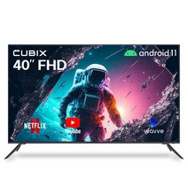 큐빅스 FHD LED 스마트 TV 101cm(40인치) 구글 안드로이드 11 HDR 블루투스 WIFI 넷플릭스 유튜브 에너지효율 1등급, 벽걸이형 방문설치(상하 브라켓)