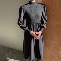 나인 니트 믹스드 랩 실루엣 원피스 OP5509