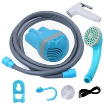 Haomenyi 휴대용 야외 실내 USB 충전 샤워기 펌프 2 노즐 캠핑 여행 세차 수영장, 1세트
