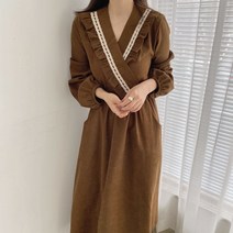 코듀로이 프릴 스티치 스웨이드 원피스