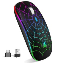 무선 마우스 LED 마우스 휴대용 모바일 광학 USB 및 타입 C 수신기 포함 맥북 노트북 데스크톱 윈도우 PC용 3가지 조절 가능한 DPI 컴퓨터 - 블랙, Black