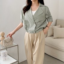 여자 시크한 밑단 밴딩 크롭 라이더 코튼 심플 자켓