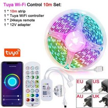 LED 스트립 컴퓨터 조명 스마트 DC12V Tuya 5050 RGB 스트링 라이트 다이오드 유연한 리본 IR/블루투스/WiFi 음성 제어 Alexa Google Home, 04 AU, 12 WiFi Set 10m