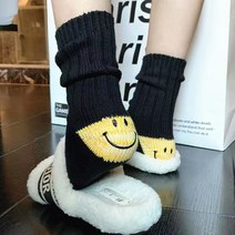 히로 양모 두꺼운 바늘 웃는 얼굴 발 뒤꿈치 두꺼운 일본 툴링 컬러 매칭 스트라이프 남성과 여성의 양말 조수 양말