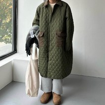 따뜻한 퀄팅 항아리 롱야상 패딩 오버핏 긴 아우터 점퍼 자켓 남친룩 카키 블랙 겨울코디 커플룩