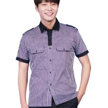 [ UBS150 ] 보라색/줄무늬/줄지/배색/어깨견장/남자용/남성용/서빙복/유니폼/호텔용/식당용/써빙용/남방/반소매/반팔/남셔츠