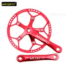 디스크크랭크 자전거 자전거암 교체 세트 자전거부품 용품 튜닝 Litepro 접이식 자전거 BMX 사각 구멍 너비 이빨 48/50/52/54/56/58T 싱글 디스크 체인 휠, 58톤, 빨간색 크랭크축 그룹