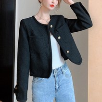 넷투넷코리아 여성 아우터 자켓 루즈핏 긴팔 라운드넥 크롭 트위드