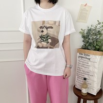 로멜즈 강아지 바이오 워싱 디지털 나염 프린팅 오버핏 반팔티셔츠 2color